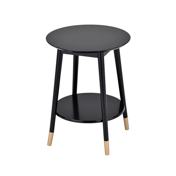 Chevet Rond Laqué Noir 2 Tablettes Détail Doré – MISSY Chevet Rond Laqué Noir 2 Tablettes Détail Doré – MISSY