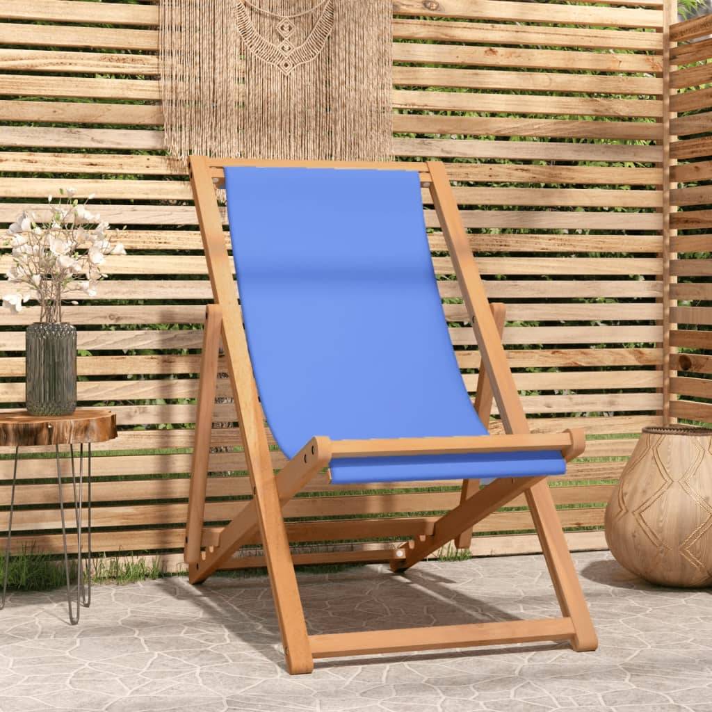 Chilienne de Plage Pliante en Bois de Teck et Tissu Réglable 3 Positions Bleu – ComfortXL Outdoor Living
