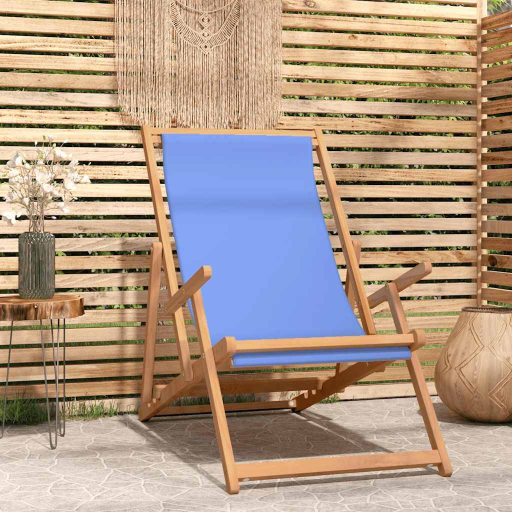 Chilienne Pliable en Bois de Teck Massif et Toile Transat de Plage et Jardin Bleu – ComfortXL Outdoor Living