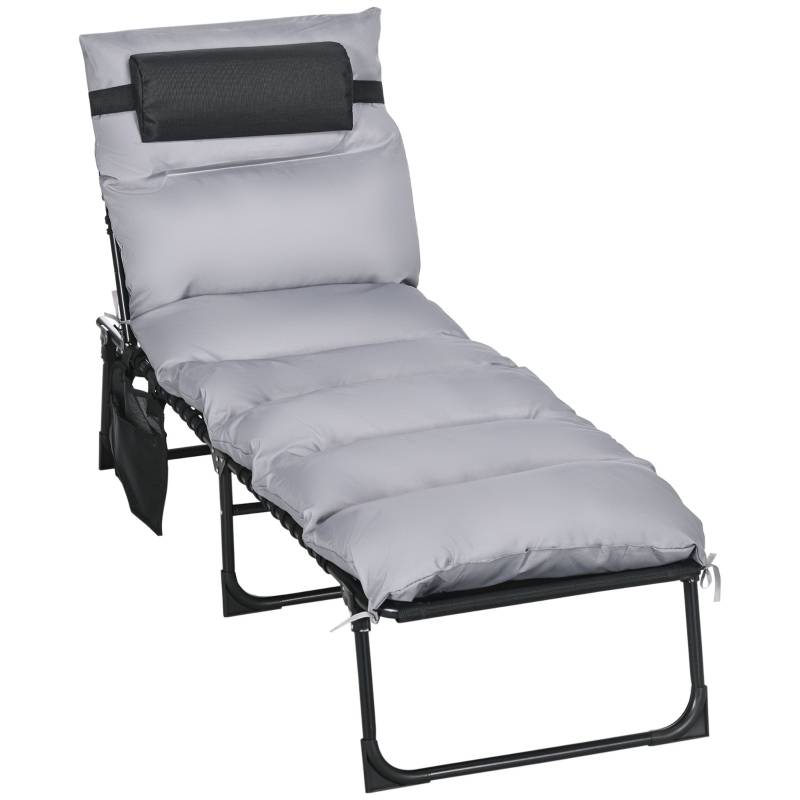 Chilienne pliante acier polyester gris clair 58 x 189 x 32.5 cm - PANGIVO