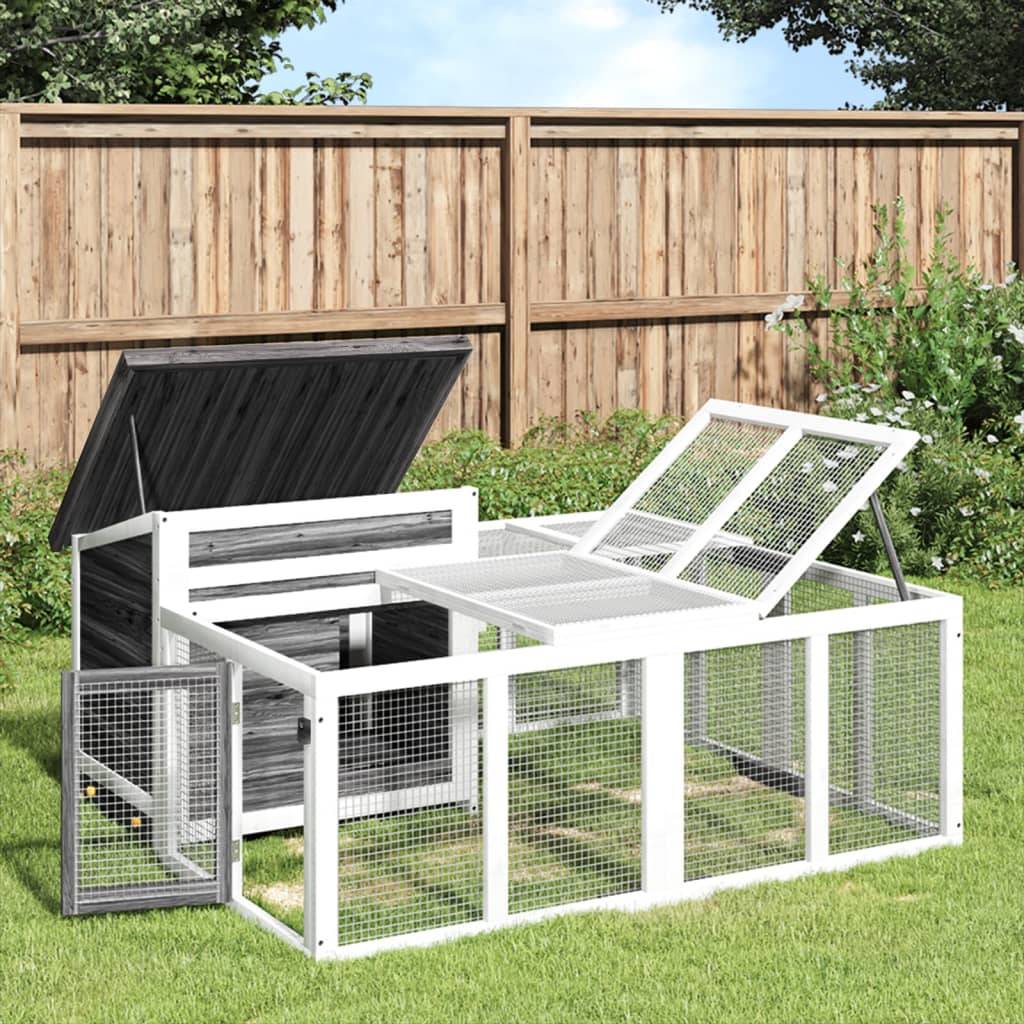 Clapier à lapins en bois avec enclos extérieur pour jardin gris – ComfortXL Outdoor Living