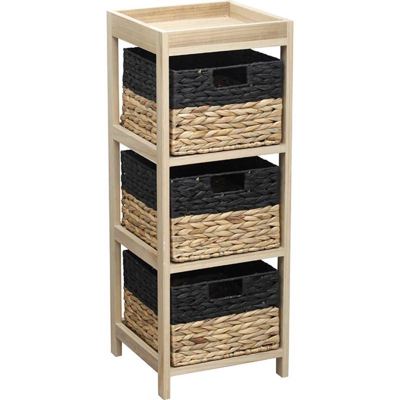 Chiffonnier en bois 3 paniers jacinthe naturel et noir
