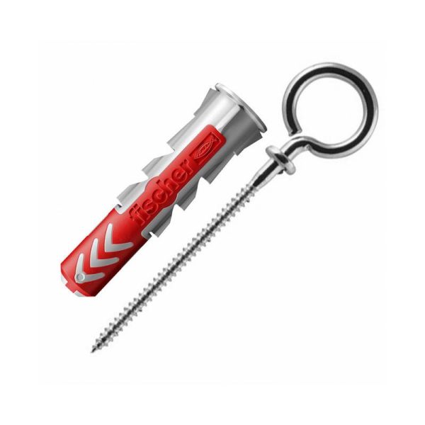 Chevilles bi-matière Duopower + piton FISCHER – Diamètre foret / Quantité: Ø10mm / Blister de 2