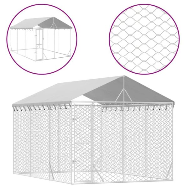 Chenil d’extérieur – Cage d’extérieur pour chiens avec toit argenté 3×4,5×2,5 m rj494