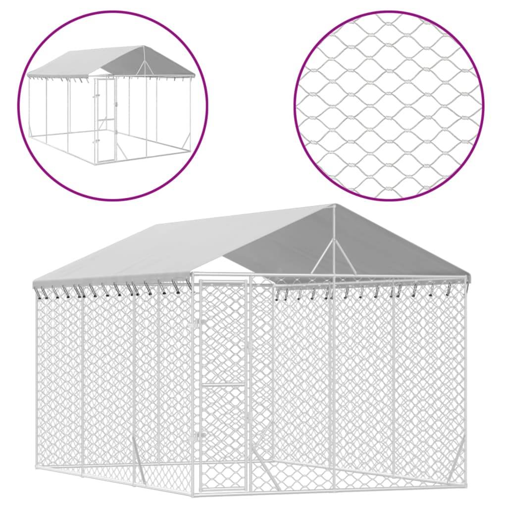 Chenil d'extérieur - Cage d'extérieur pour chiens avec toit argenté 3x4,5x2,5 m rj494