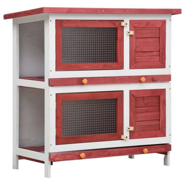 Clapier d’extérieur 4 portes Rouge Bois vidaXL 170836 Clapier d’extérieur 4 portes Rouge Bois vidaXL 170836