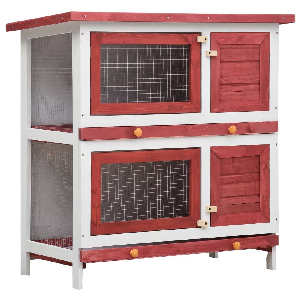 Clapier d'extérieur 4 portes Rouge Bois vidaXL 170836