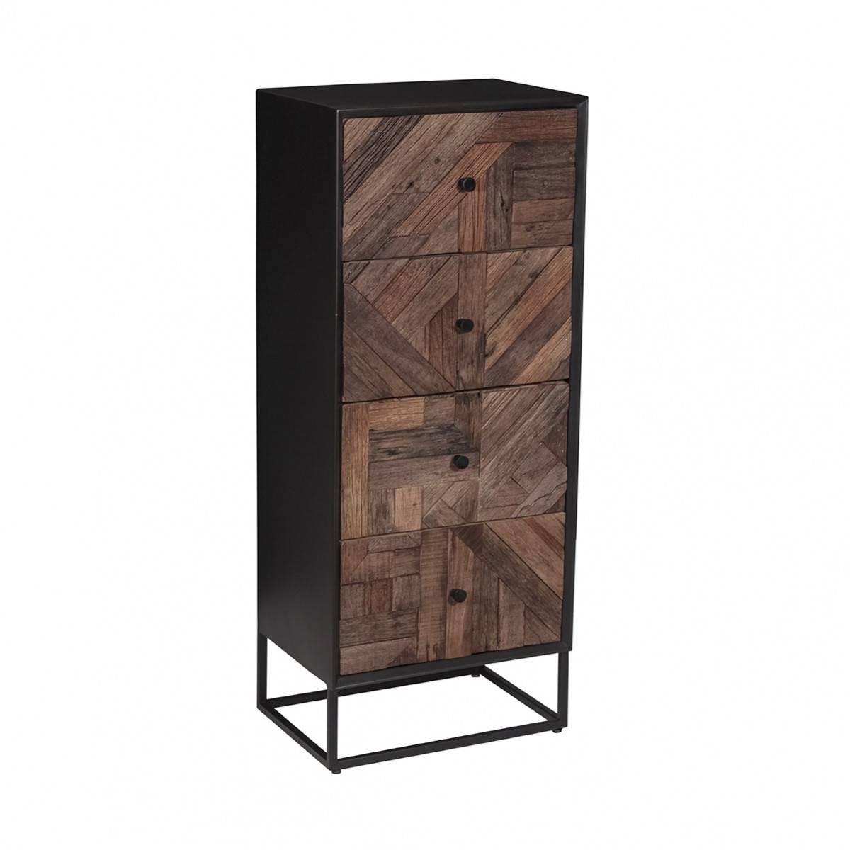 Chiffonnier 4 Tiroirs en Métal Noir et Bois Recyclé - JORDAN