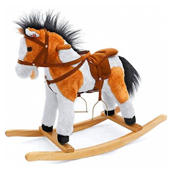 Cheval à bascule LATEK marron clair avec sons et ours en peluche Cheval à bascule LATEK marron clair avec sons et ours en peluche