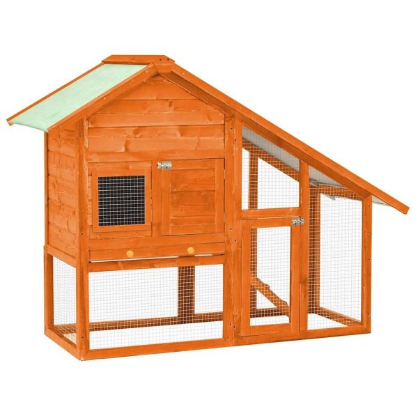 Clapier à lapins 2 niveaux bois de sapin avec enclos pour jardin Brun – ComfortXL Outdoor Living