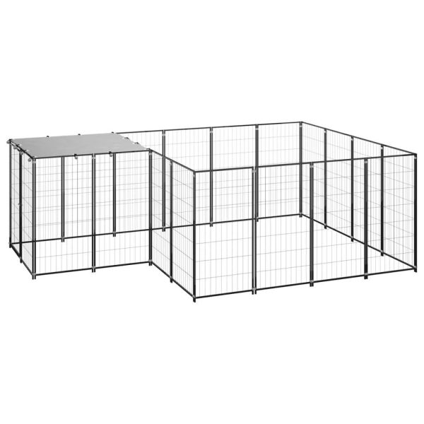 Chenil extérieur cage enclos parc animaux chien 6,05 m² acier noir Chenil extérieur cage enclos parc animaux chien 6,05 m² acier noir