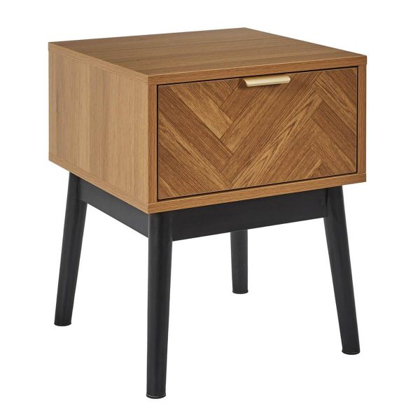Chevet 1 Tiroir Aspect Bois Décor Chevrons Piétement Noir – SIXTYS Chevet 1 Tiroir Aspect Bois Décor Chevrons Piétement Noir – SIXTYS