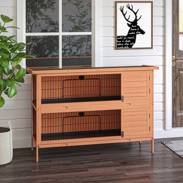 Clapier Lapin Bois Sapin Double Étage Extérieur Toit Bitumé 136cm Orange – ComfortXL Pet Living