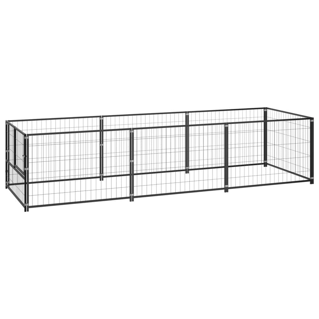 Chenil extérieur cage enclos parc animaux chien noir 3 m² acier