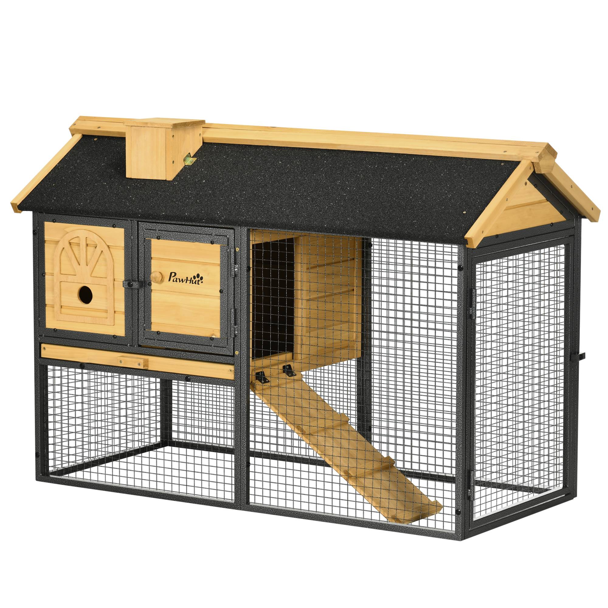 Clapier Extérieur Bois 2 Niveaux avec Espace Ouvert Toit Asphalte et Tiroir 120 cm - ComfortXL Outdoor Living