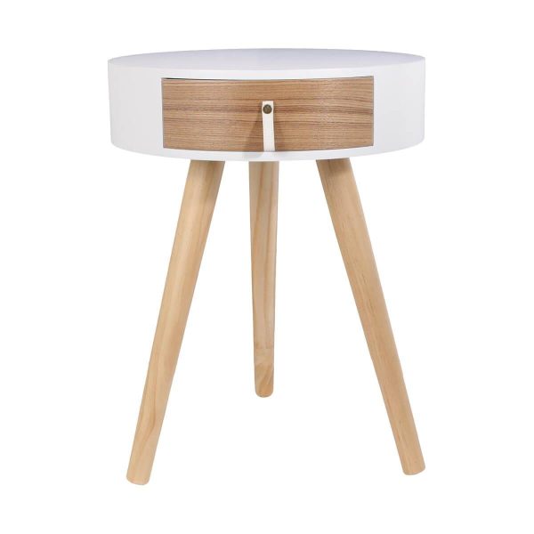 Chevet Rond 1 Tiroir Blanc et Effet Bois Style Scandinave Vintage – MEALIA Chevet Rond 1 Tiroir Blanc et Effet Bois Style Scandinave Vintage – MEALIA