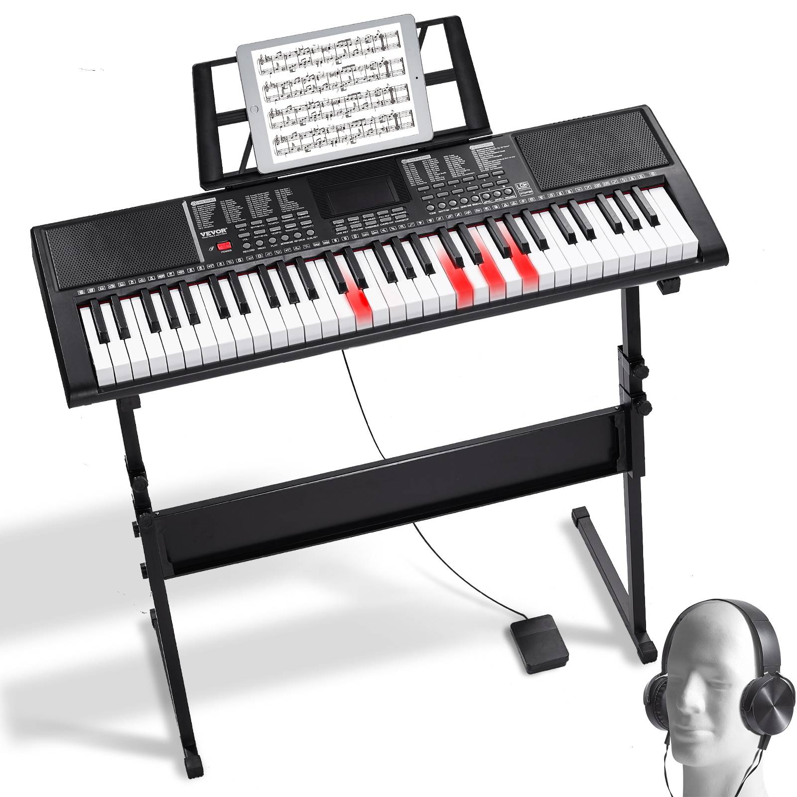 VEVOR Clavier piano numérique 61 touches portable, 600 tons, 500 rythmes, casque, micro, USB MIDI.
