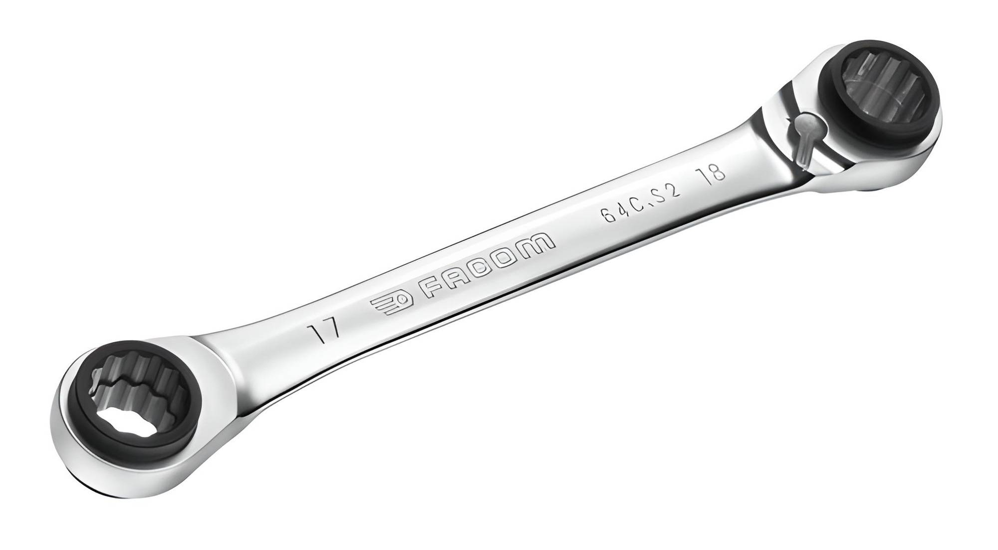 Clé polygonale à cliquet droite multi-ouverture métriques diamètre 16x17-18x19mm longueur 230mm - FACOM - 64C.S2