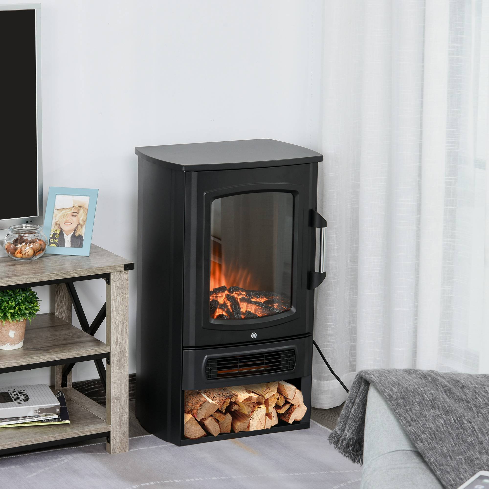 Cheminée Électrique Mobile sur Pied 2000W Thermostat et Effet Flamme Noir – ComfortXL Outdoor Living