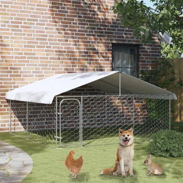 Chenil carré XXL 3x3m en acier galvanisé avec toit de protection – ComfortXL Outdoor Living Chenil carré XXL 3x3m en acier galvanisé avec toit de protection – ComfortXL Outdoor Living