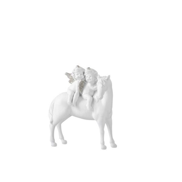 Cheval avec 2 anges en résine blanche 14x18cm – J-Line Cheval avec 2 anges en résine blanche 14x18cm – J-Line