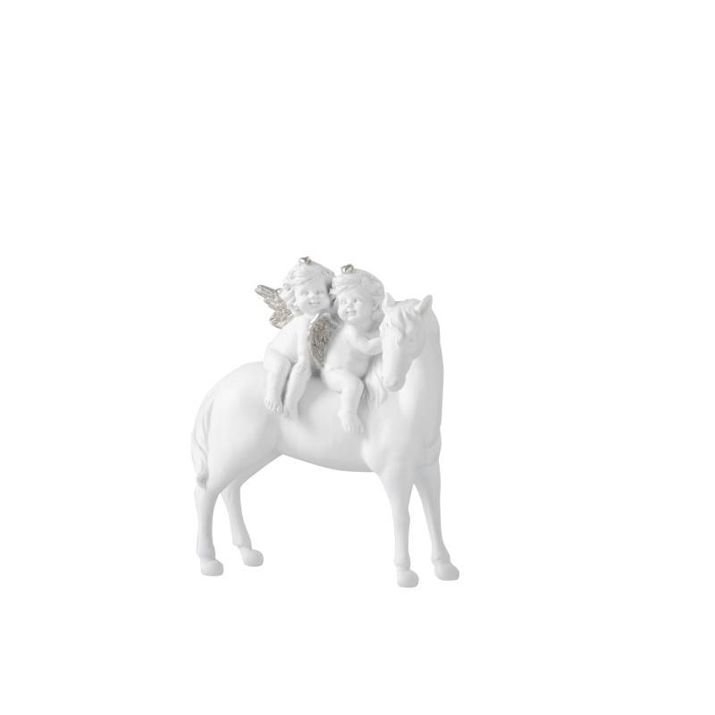 Cheval avec 2 anges en résine blanche 14x18cm - J-Line