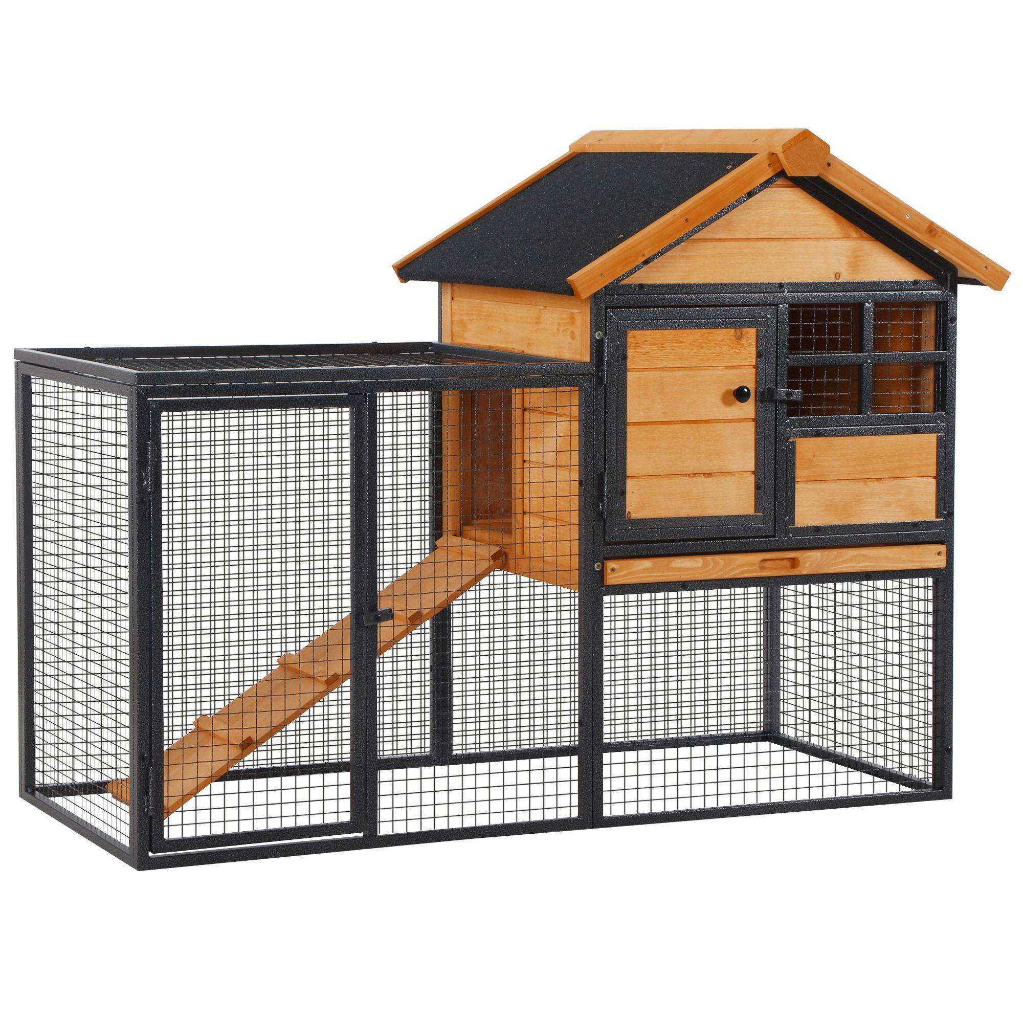 Clapier cottage bois sapin métal extérieur multi-équipé tiroir 122x63x92cm orange - ComfortXL Outdoor Living