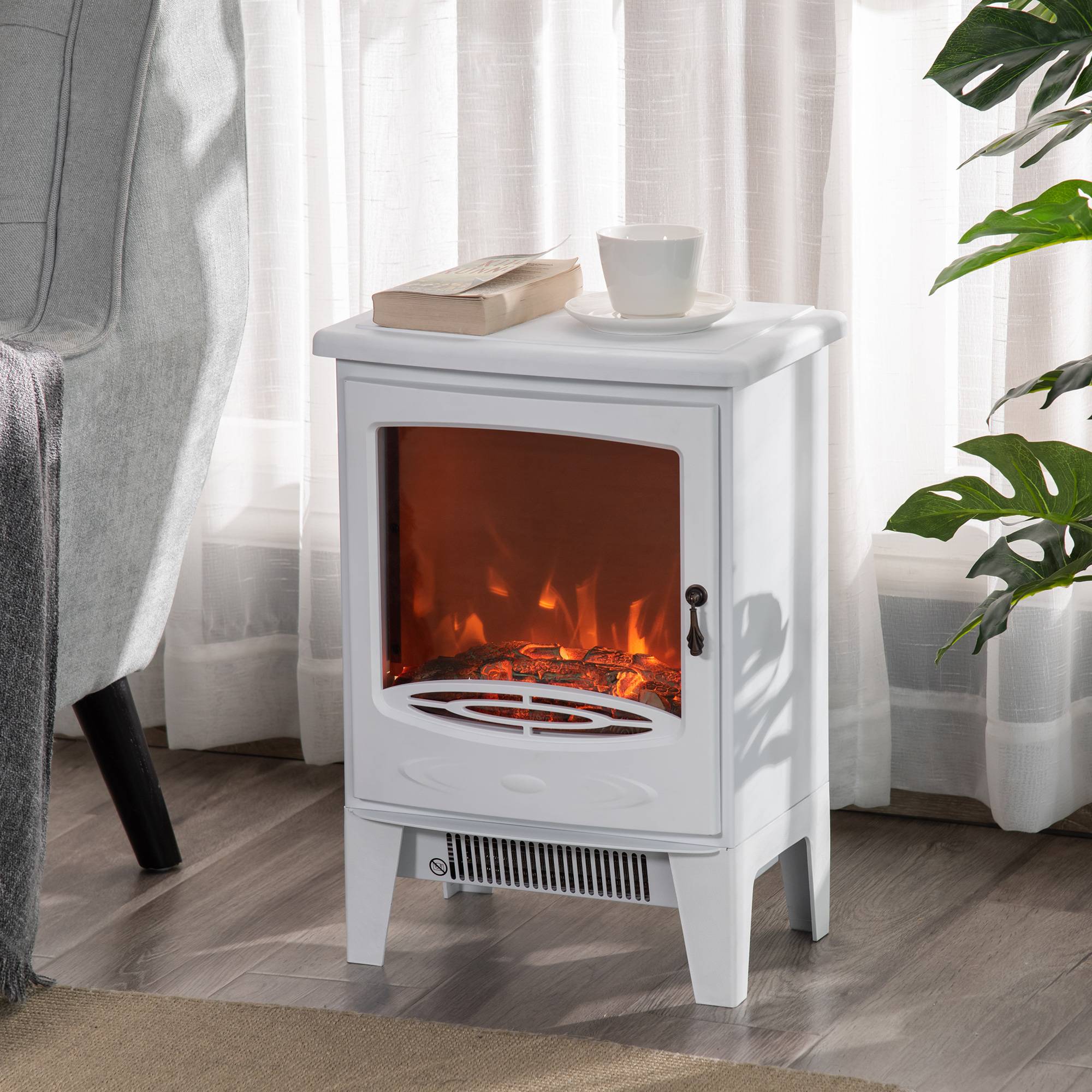 Cheminée électrique 1800W autoportante avec effet flammes LED pour salon Blanc – ComfortXL Outdoor Living