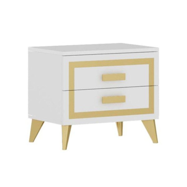 Chevet 2 Tiroirs Laqué Blanc et Décor Doré – JEMMA Chevet 2 Tiroirs Laqué Blanc et Décor Doré – JEMMA
