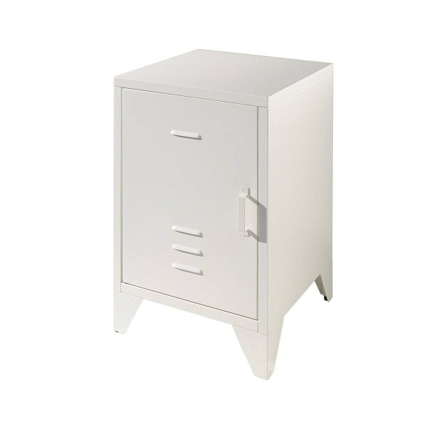 Chevet 1 Porte Style Casier Industriel Métal Blanc – CHICAGO Chevet 1 Porte Style Casier Industriel Métal Blanc – CHICAGO