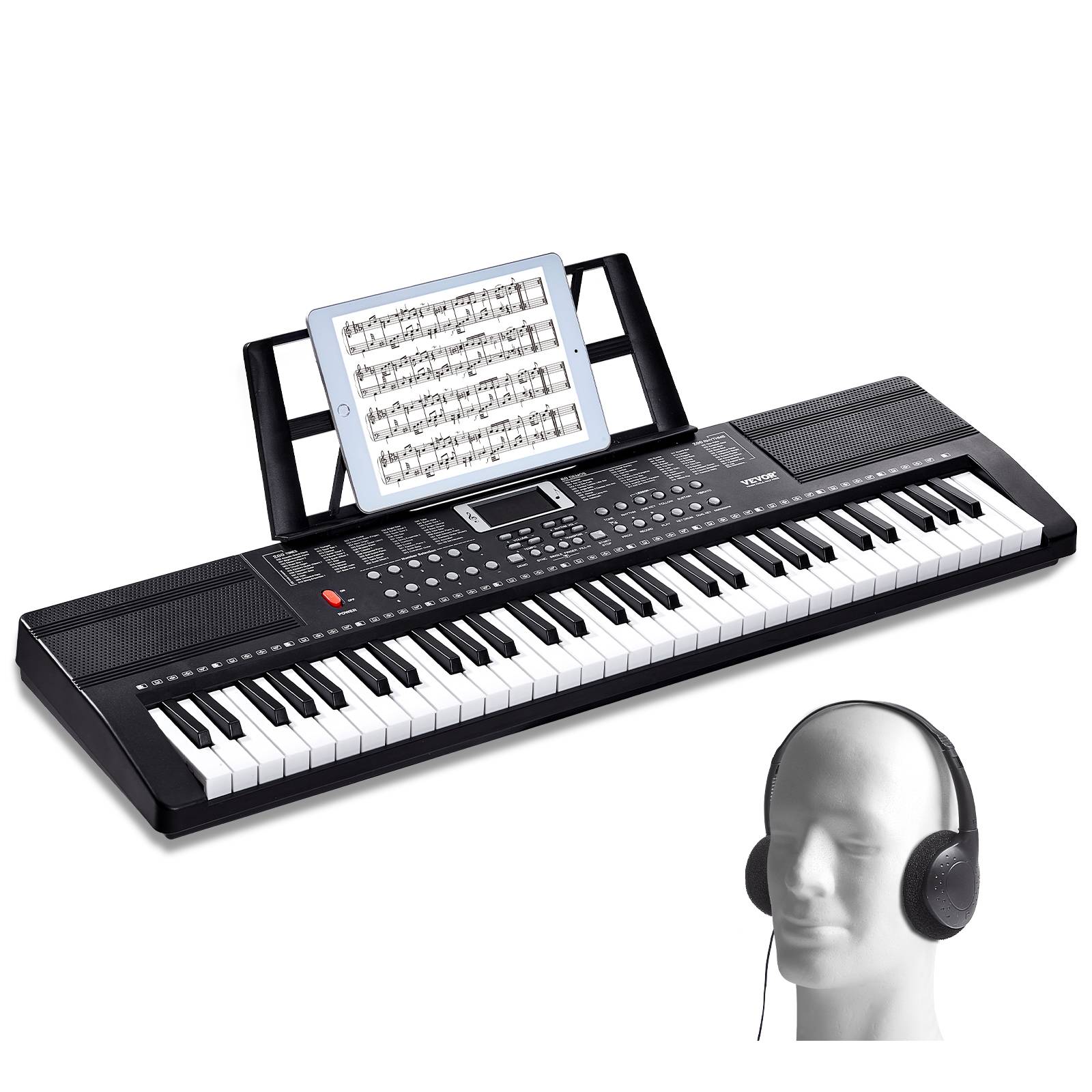 VEVOR Clavier Piano Numérique 61 Touches, 200 Tons/Rythmes, Haut-parleurs Intégrés, pour Débutants.