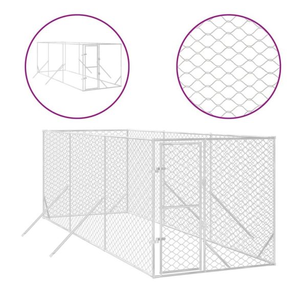 Chenil d’extérieur – Cage d’extérieur pour chiens argenté 2x6x2 m acier galvanisé rj482