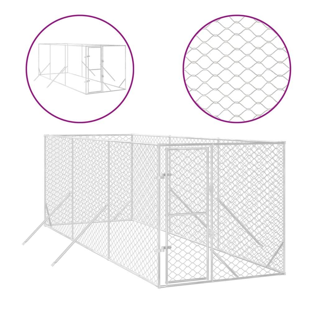Chenil d'extérieur - Cage d'extérieur pour chiens argenté 2x6x2 m acier galvanisé rj482