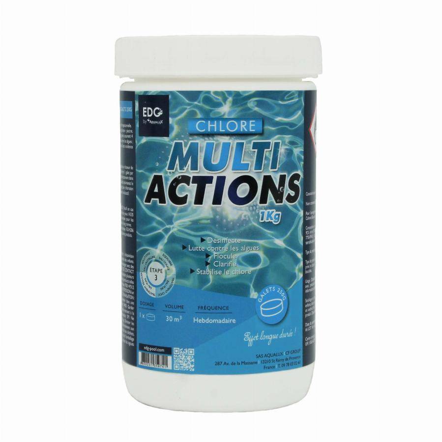 Chlore multi actions, galets 250gr, boîte de 1KG, EDG, non comburant - AQUALUX - 106621