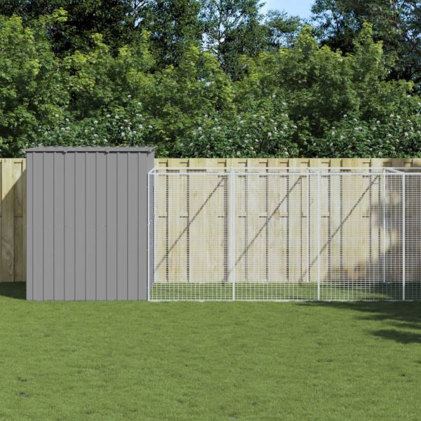 Chenil avec enclos acier galvanisé jardin gris clair 214x865x181 cm – ComfortXL Pet Living