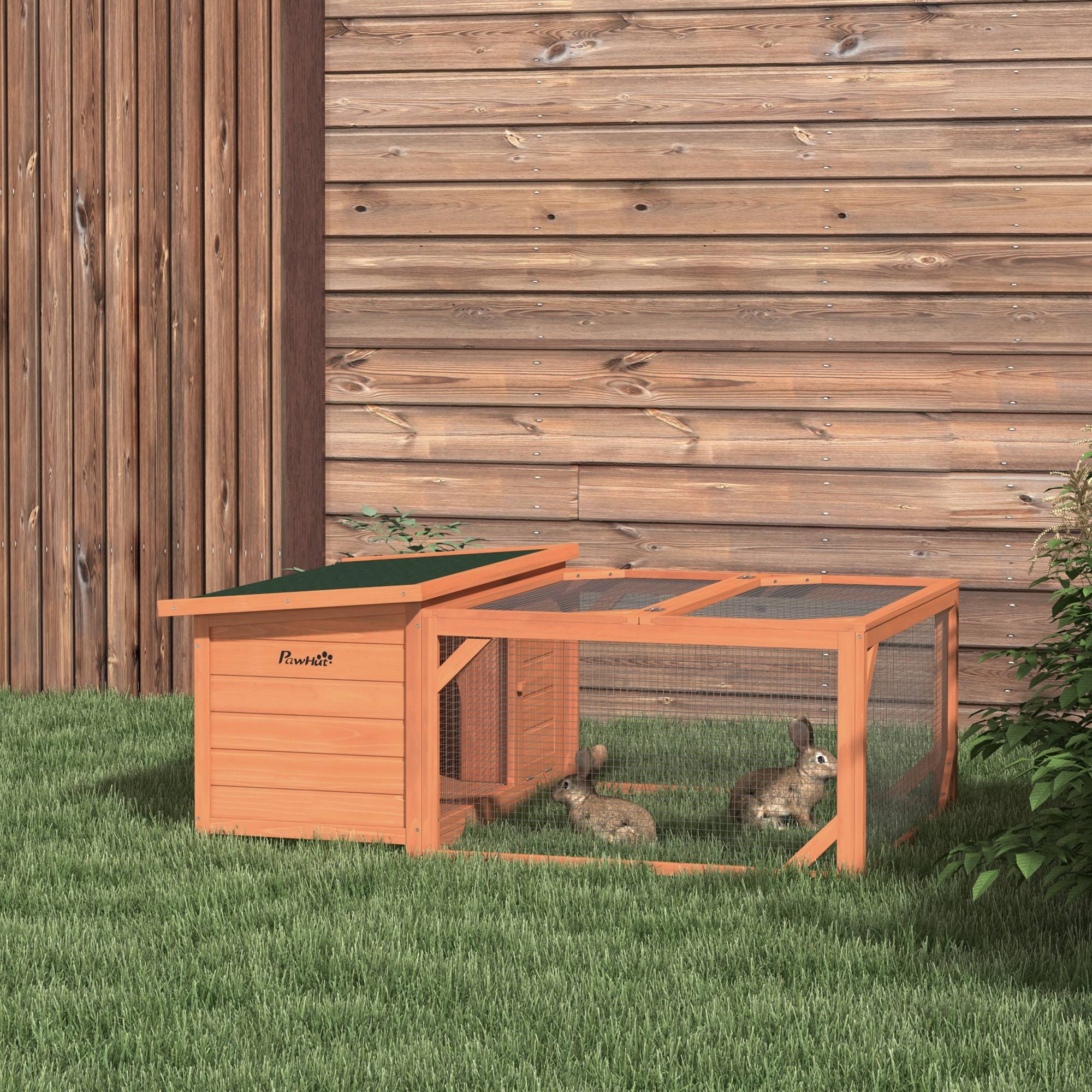 Clapier Lapin Enclos Bois Sapin Extérieur Toit Ouvrant 125cm Orange - ComfortXL pet Living