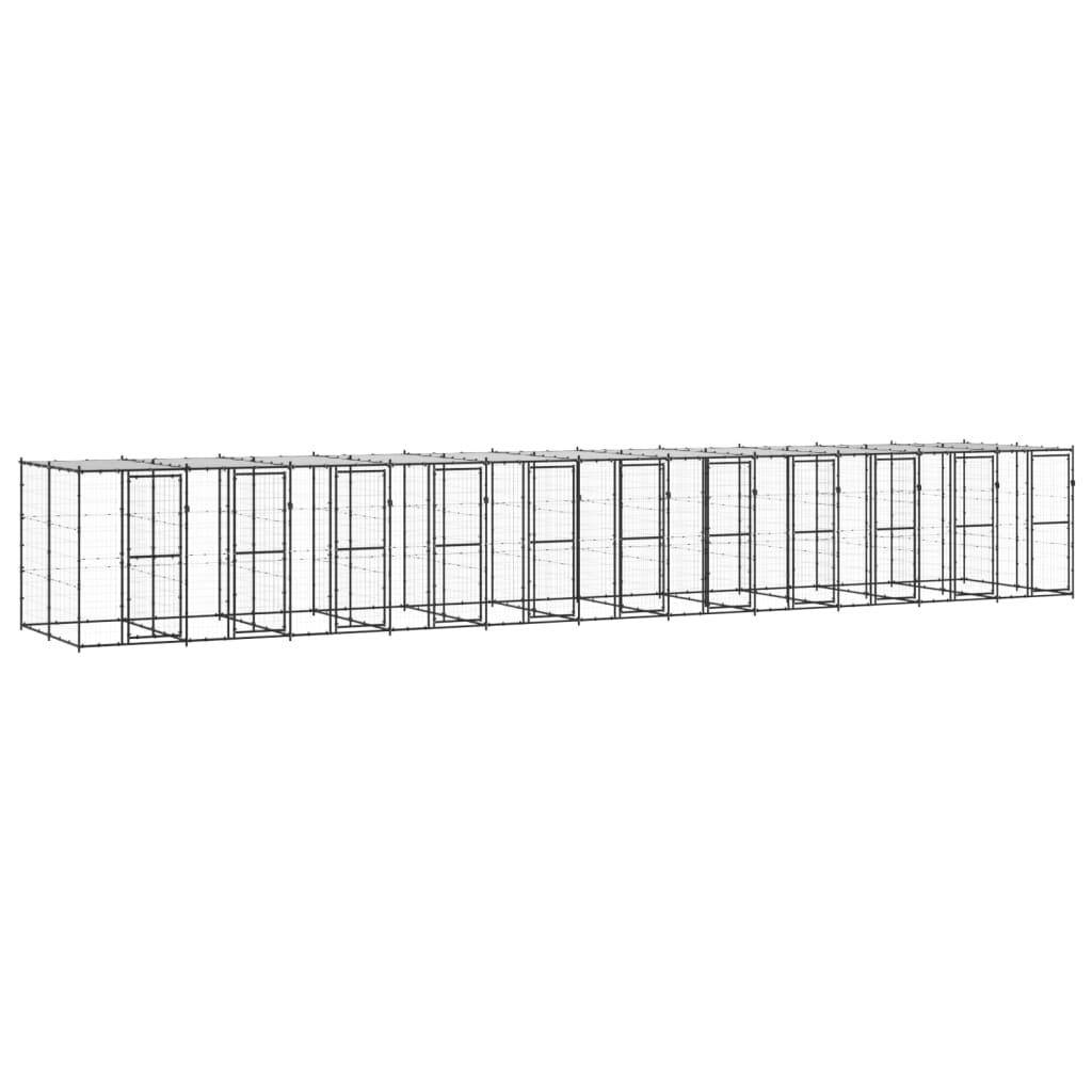 Chenil extérieur cage enclos parc animaux chien extérieur acier avec toit 26,62 m²