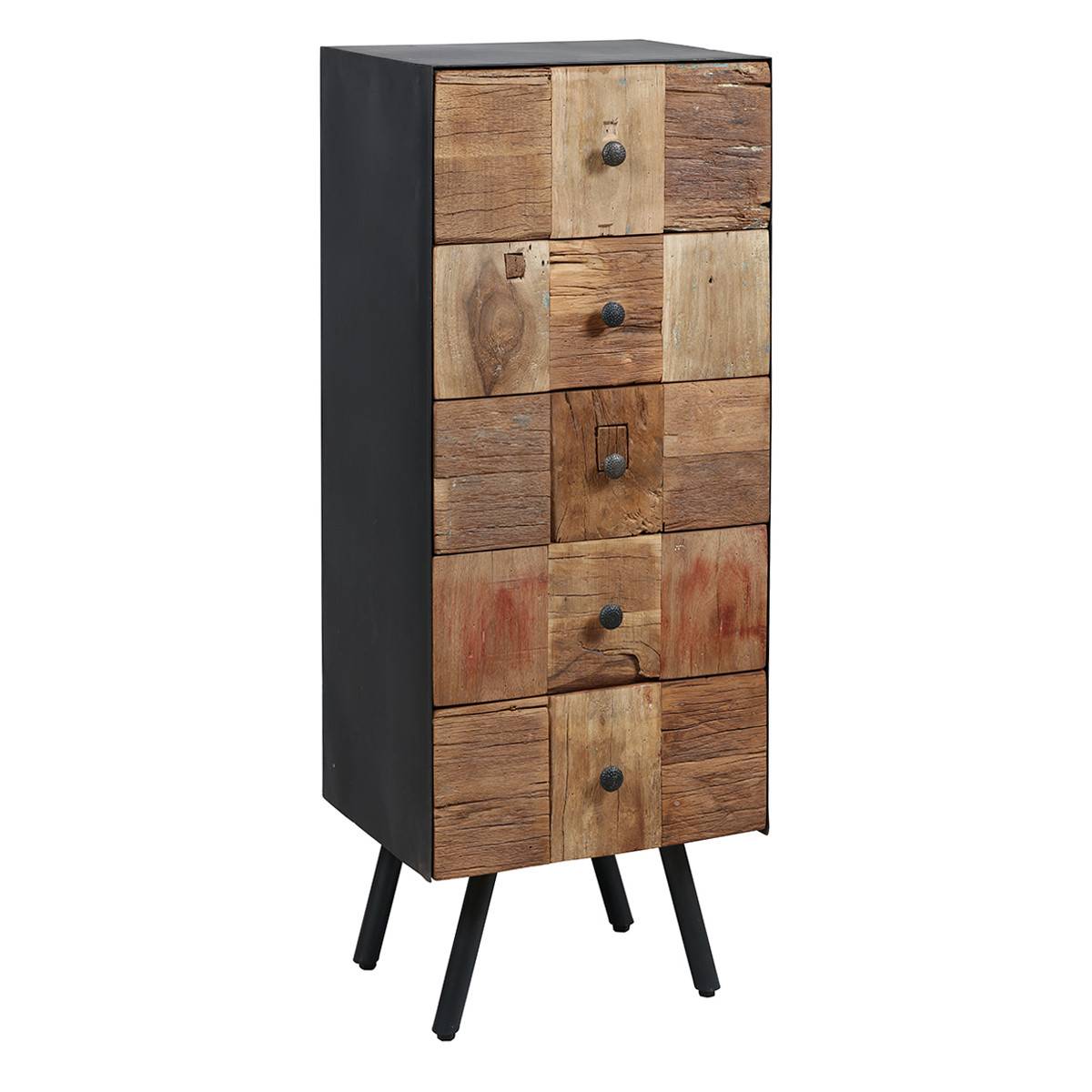 Chiffonnier 5 Tiroirs Acier et Bois Massif - FULBERT