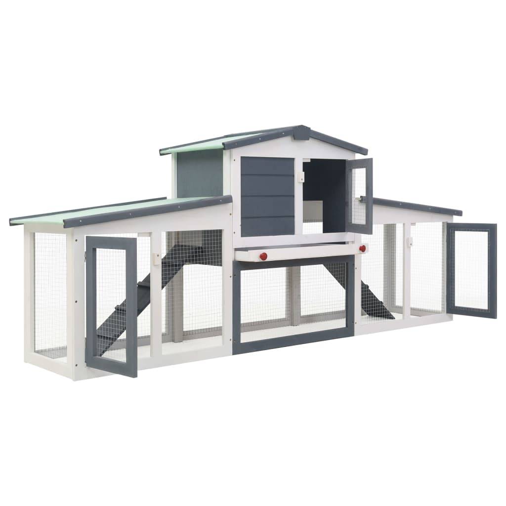 Clapier large d'extérieur - Cage d'extérieur Gris et blanc 204x45x85 cm Bois rj524