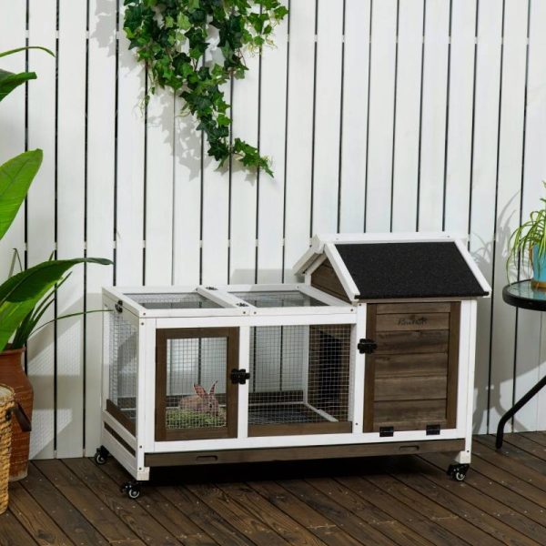 Clapier en Bois sur Roulettes pour Lapins Nains Cobayes avec Parc Intégré Café – ComfortXL Outdoor Living