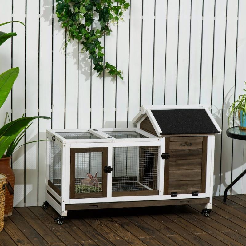 Clapier en Bois sur Roulettes pour Lapins Nains Cobayes avec Parc Intégré Café – ComfortXL Outdoor Living