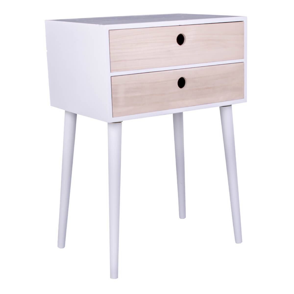 Chevet 2 Tiroirs Paulownia Blanc et Naturel - PAPAY