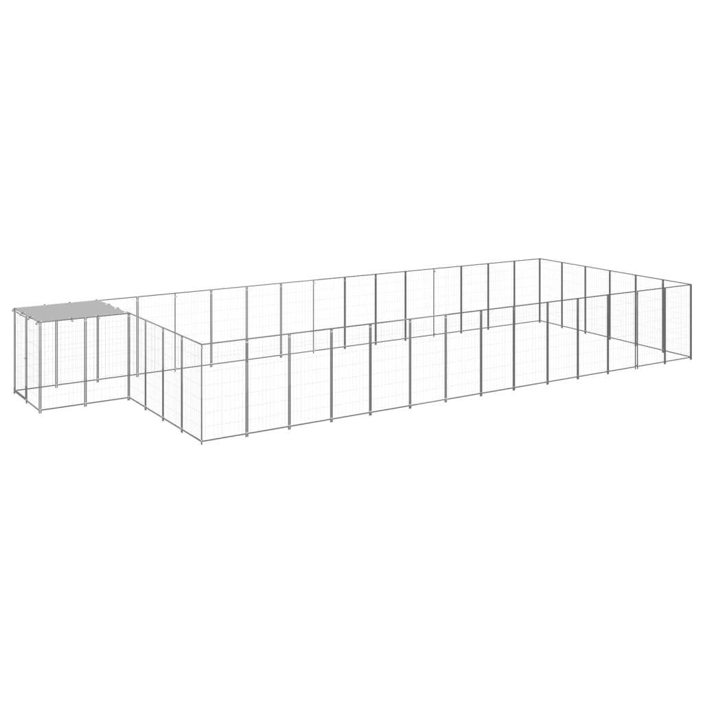 Chenil extérieur cage enclos parc animaux chien argenté 26,62 m² acier