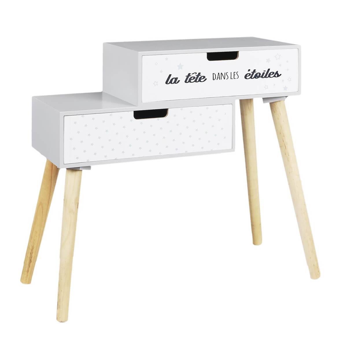 Chevet Enfant 2 Tiroirs Gris et Blanc - SMILE