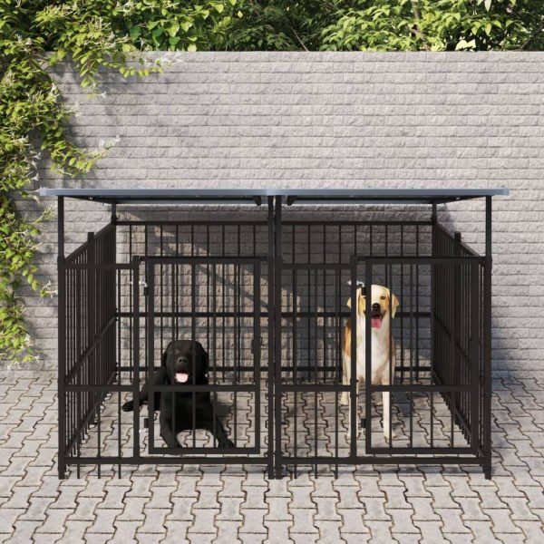 Chenil d’extérieur avec toit pour chiens Acier 3,75 m² vidaXL 3124589 Chenil d’extérieur avec toit pour chiens Acier 3,75 m² vidaXL 3124589