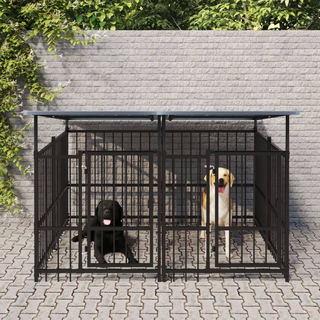 Chenil d'extérieur avec toit pour chiens Acier 3,75 m² vidaXL 3124589