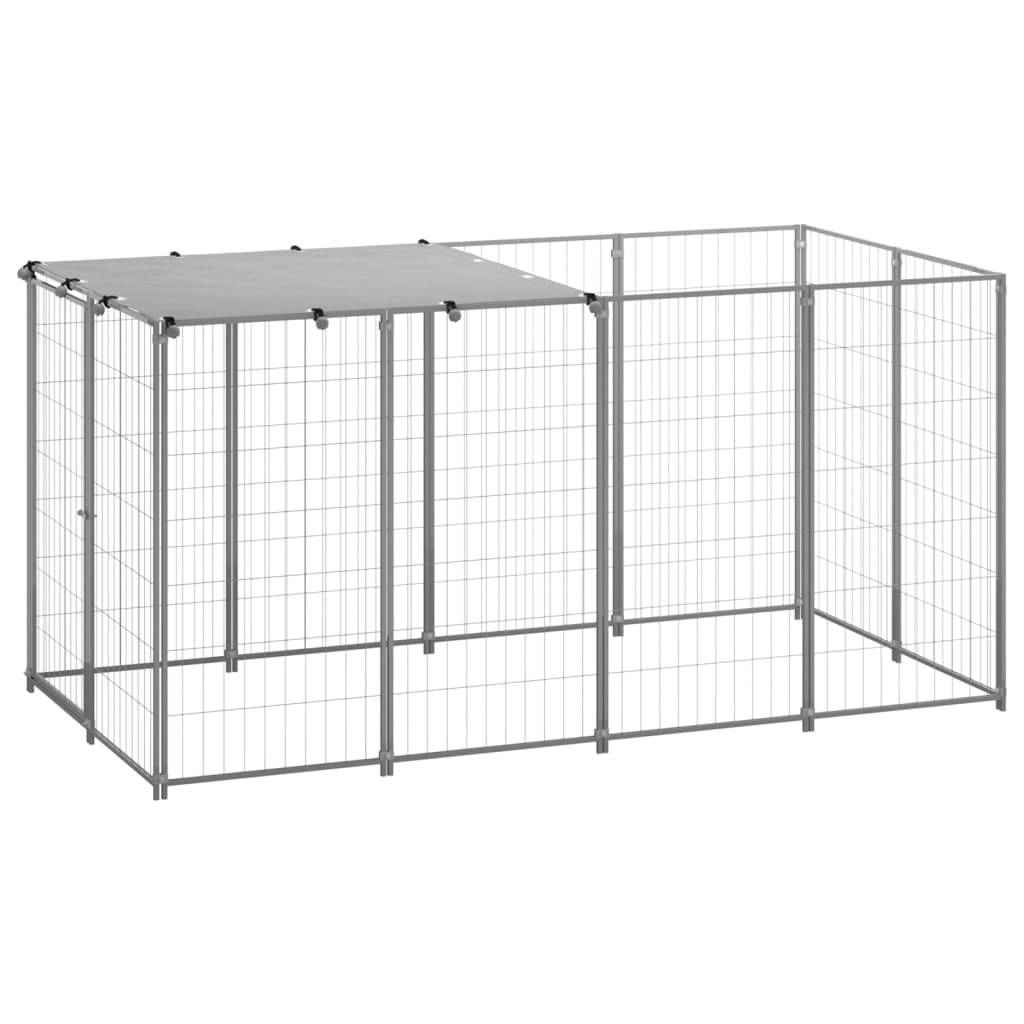 Chenil Extérieur pour Chien Acier Jardin avec Toit de Protection 2,42 m² Argenté - ComfortXL Pet Living