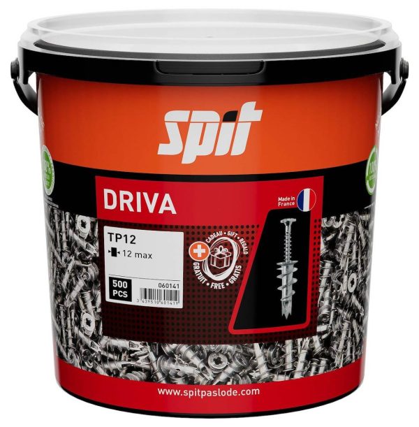 Cheville autoforeuse métallique DRIVA TP12 pour plaque de plâtre – Seau de 500 – SPIT – 060141 Cheville autoforeuse métallique DRIVA TP12 pour plaque de plâtre – Seau de 500 – SPIT – 060141