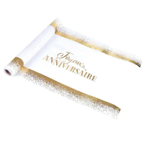 Chemin de Table Jetable «Birthday» 28cmx5m Blanc & Or Chemin de Table Jetable «Birthday» 28cmx5m Blanc & Or