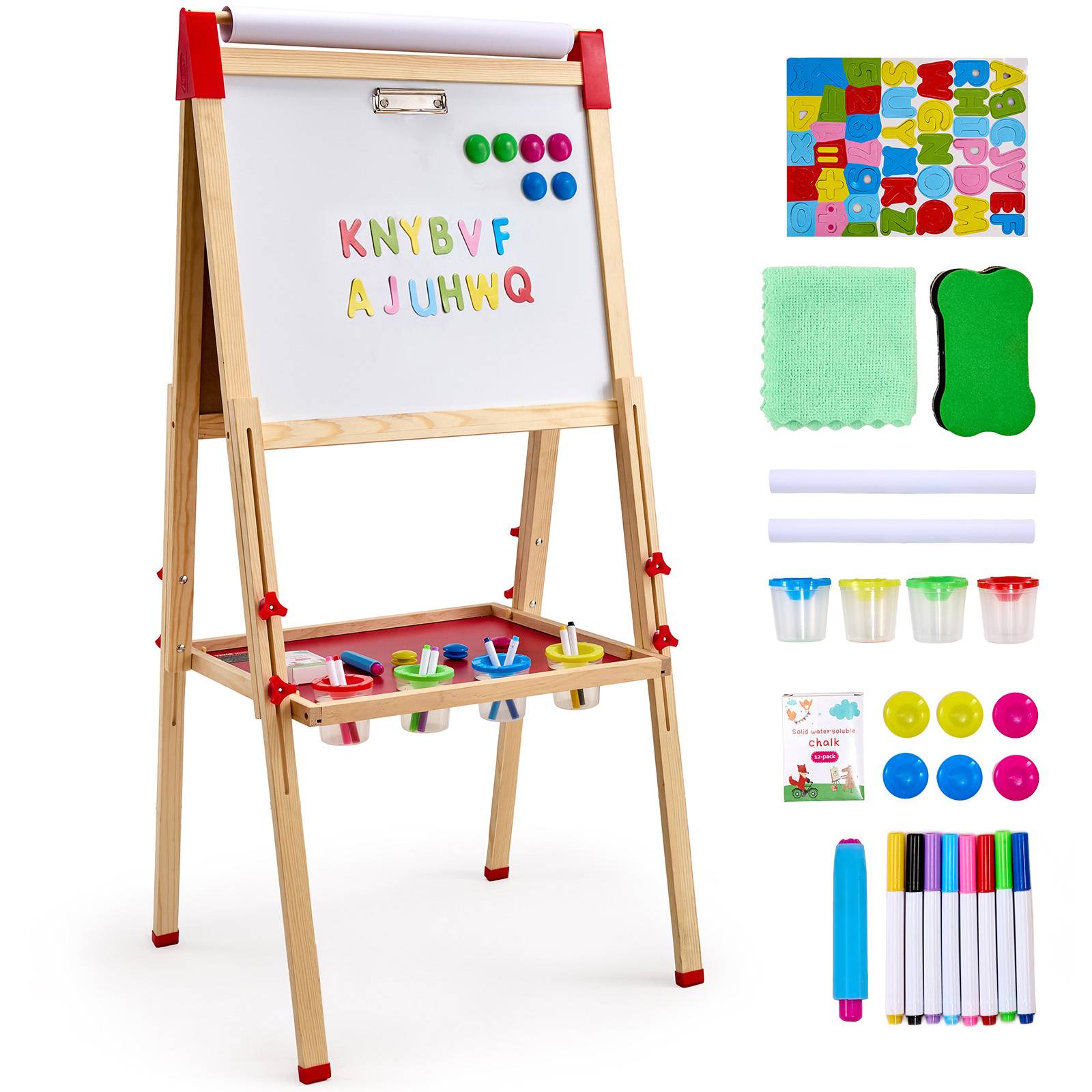 VEVOR Chevalet art enfants, double face, bois 3-en-1, accessoires peinture.